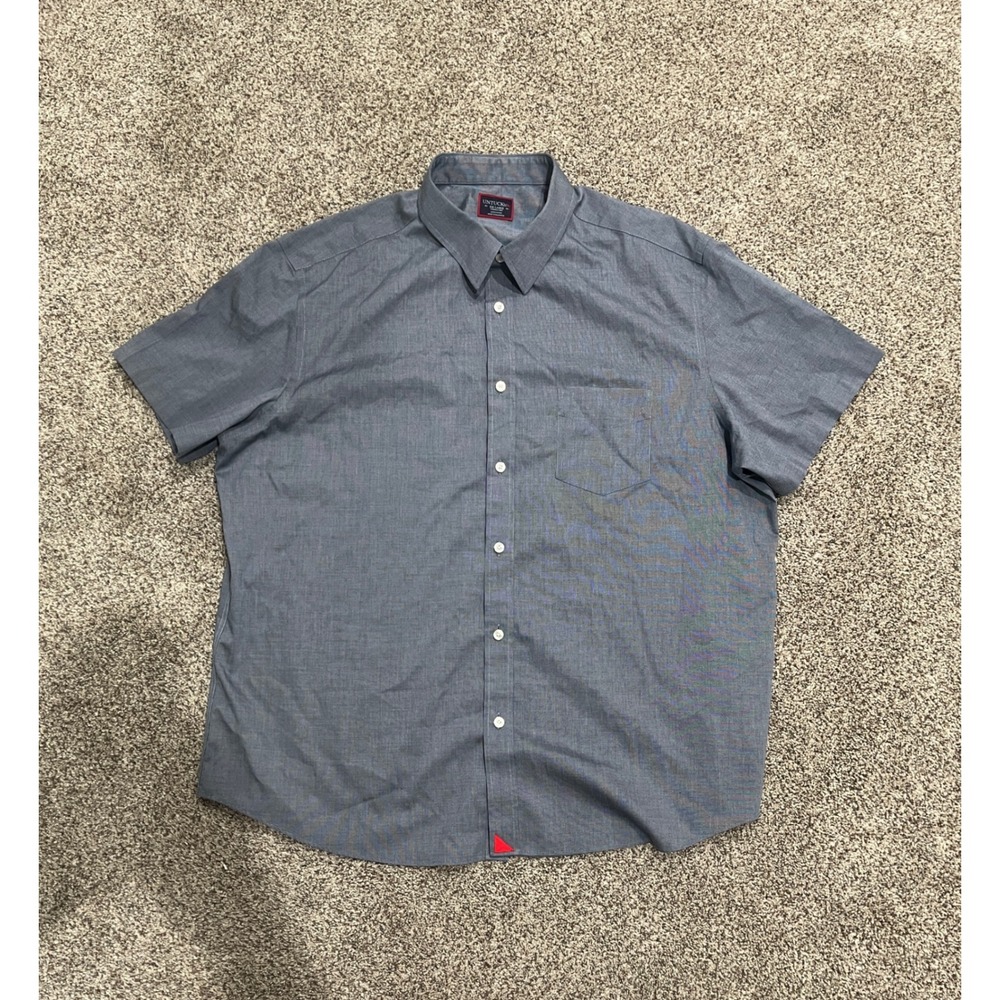 UNTUCKit Mens XXL Blue Wrinkle Free Short Sleeve Button Down Shirt Cotton